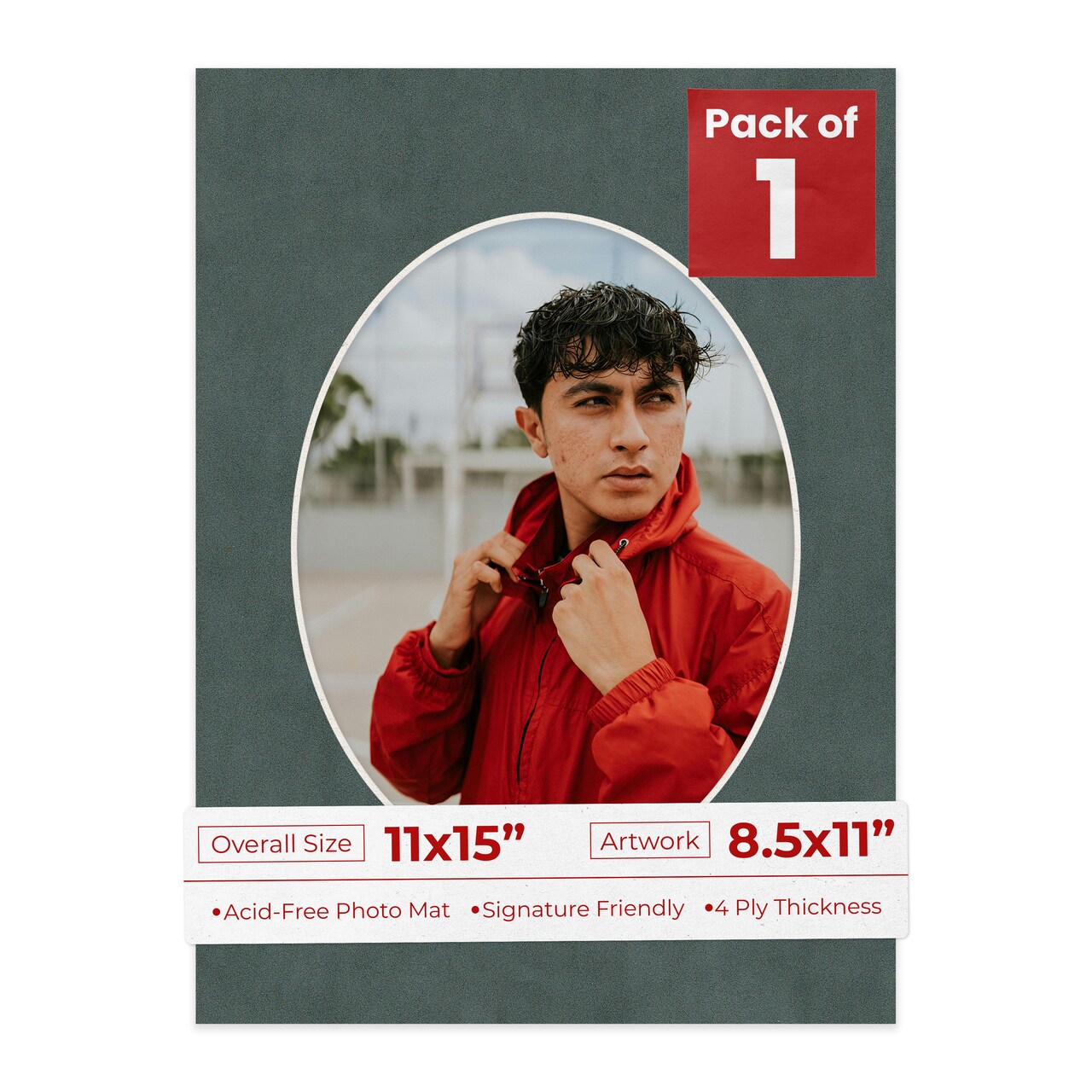 Dark Grey Suede Mat Board for 11x15 Frames - Oval Opening for 8.5x11 Photos